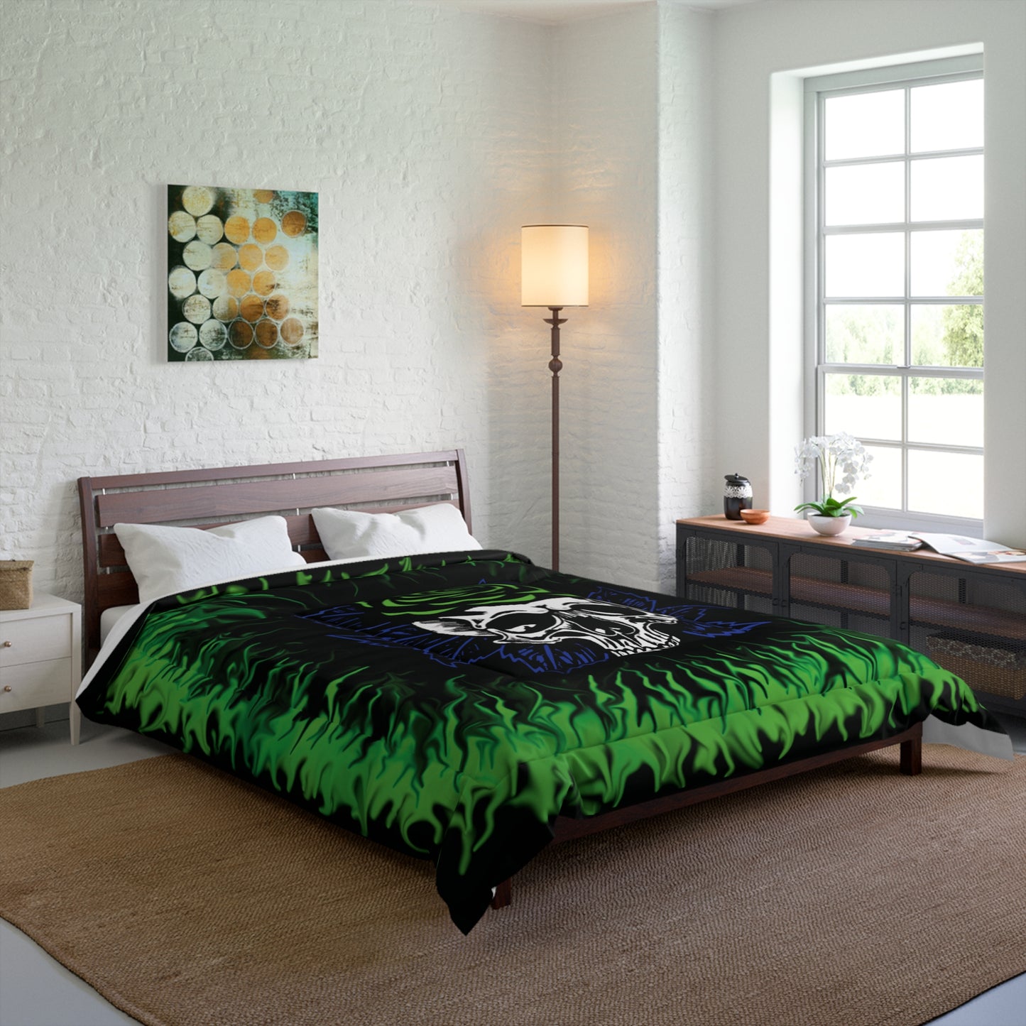 Green Rose Skull Comforter
