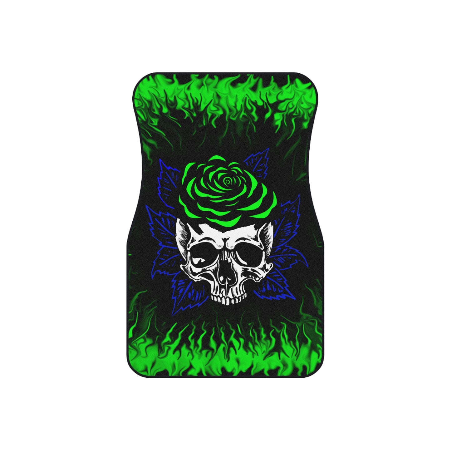 Green Rose Skull Car Mats (2x Front)