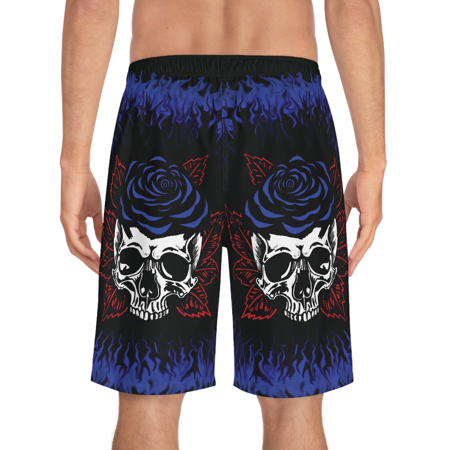 Blue Rose Skull Men's Board Shorts (AOP)