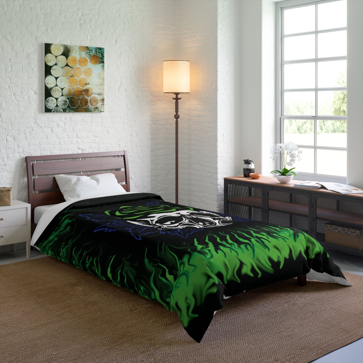 Green Rose Skull Comforter