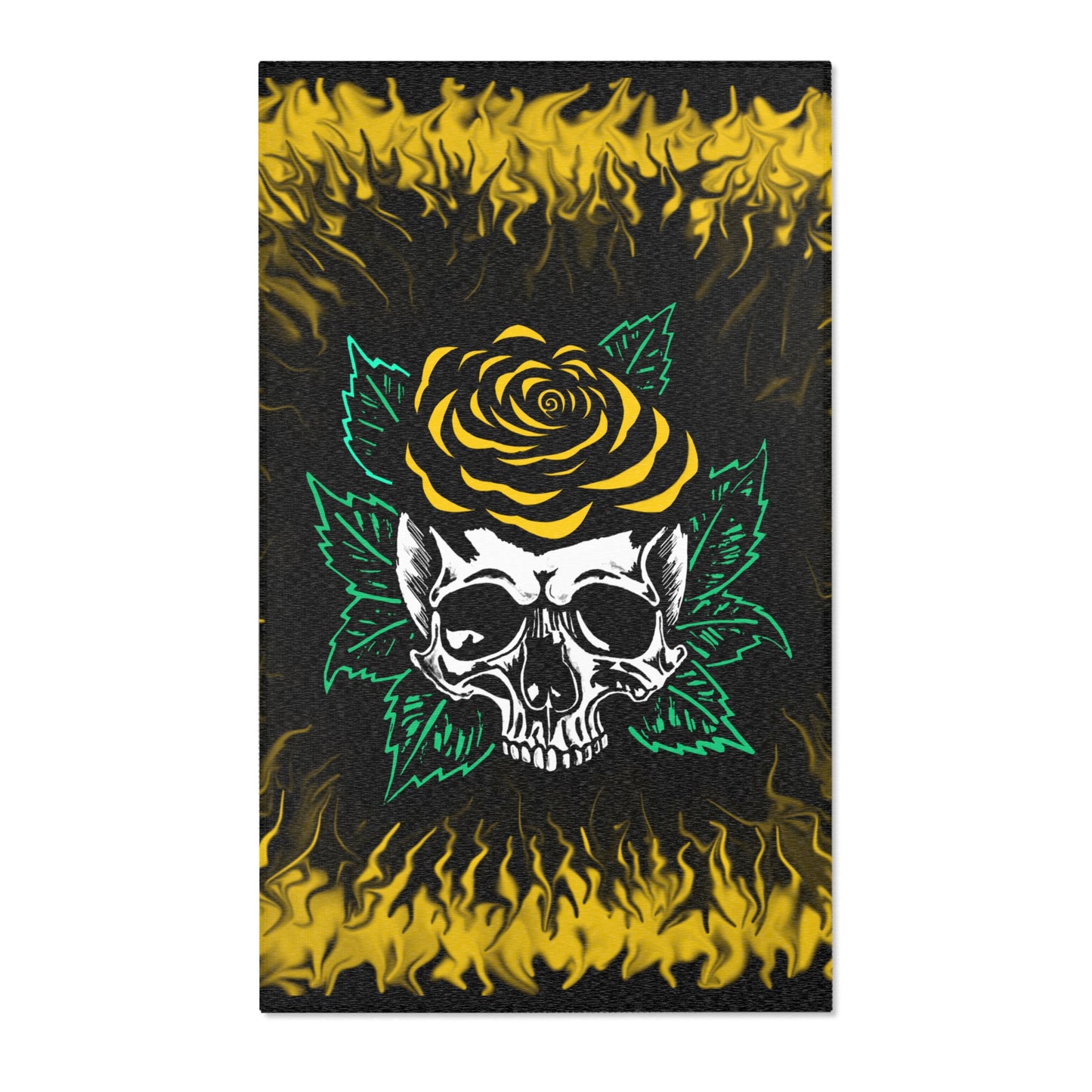 Gold Rose Skull Area Rugs