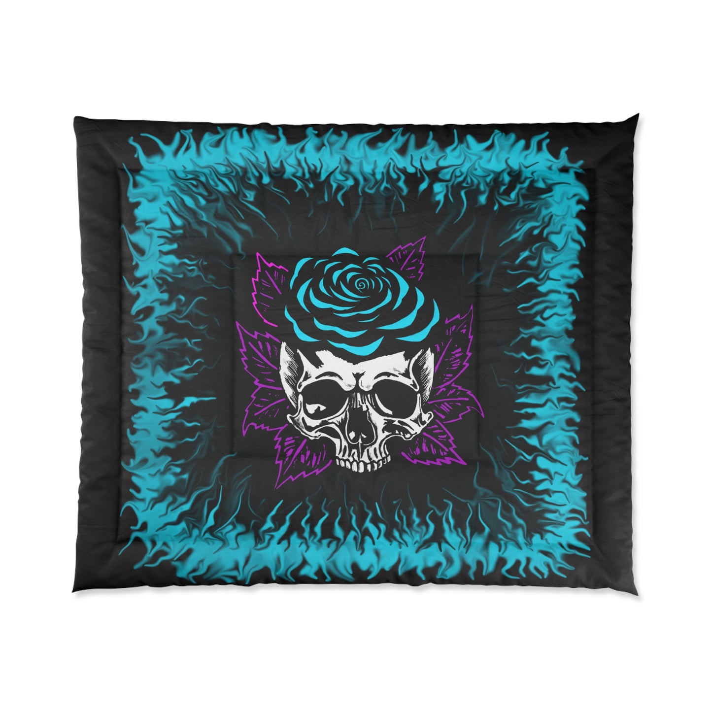 Teal Rose Skull Comforter
