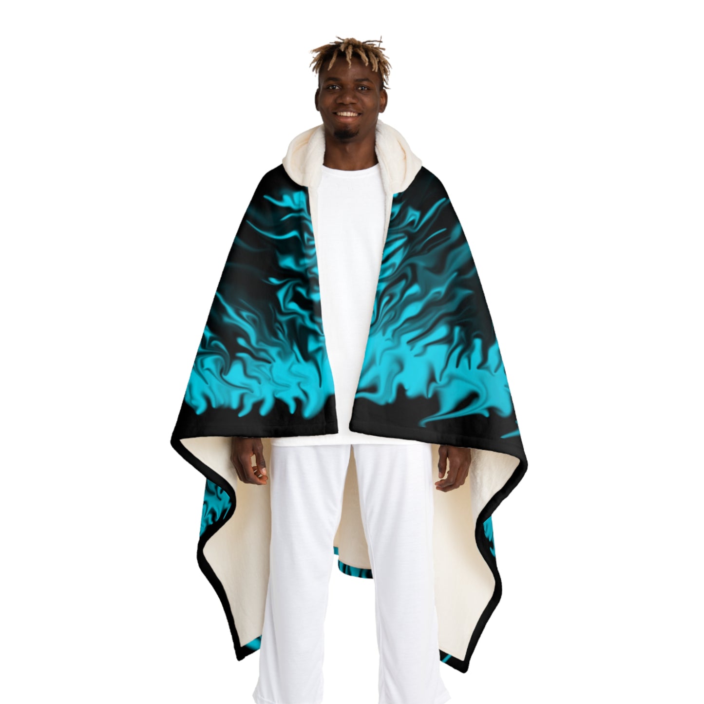 Aqua Rose Skull Hooded Sherpa Fleece Blanket