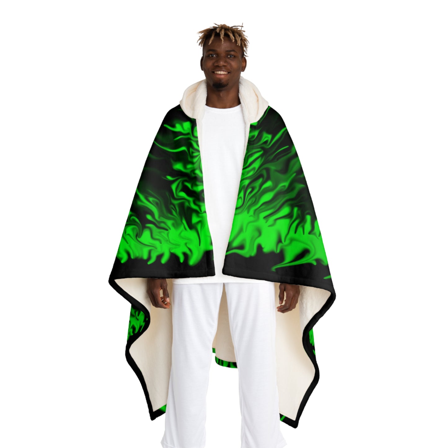Green Rose Skull Hooded Sherpa Fleece Blanket