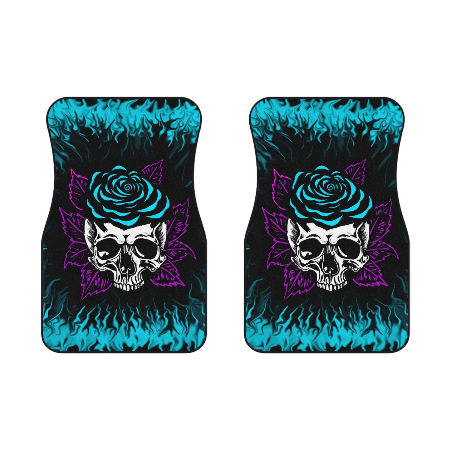 Aqua Rose Skull Car Mats (2x Front)