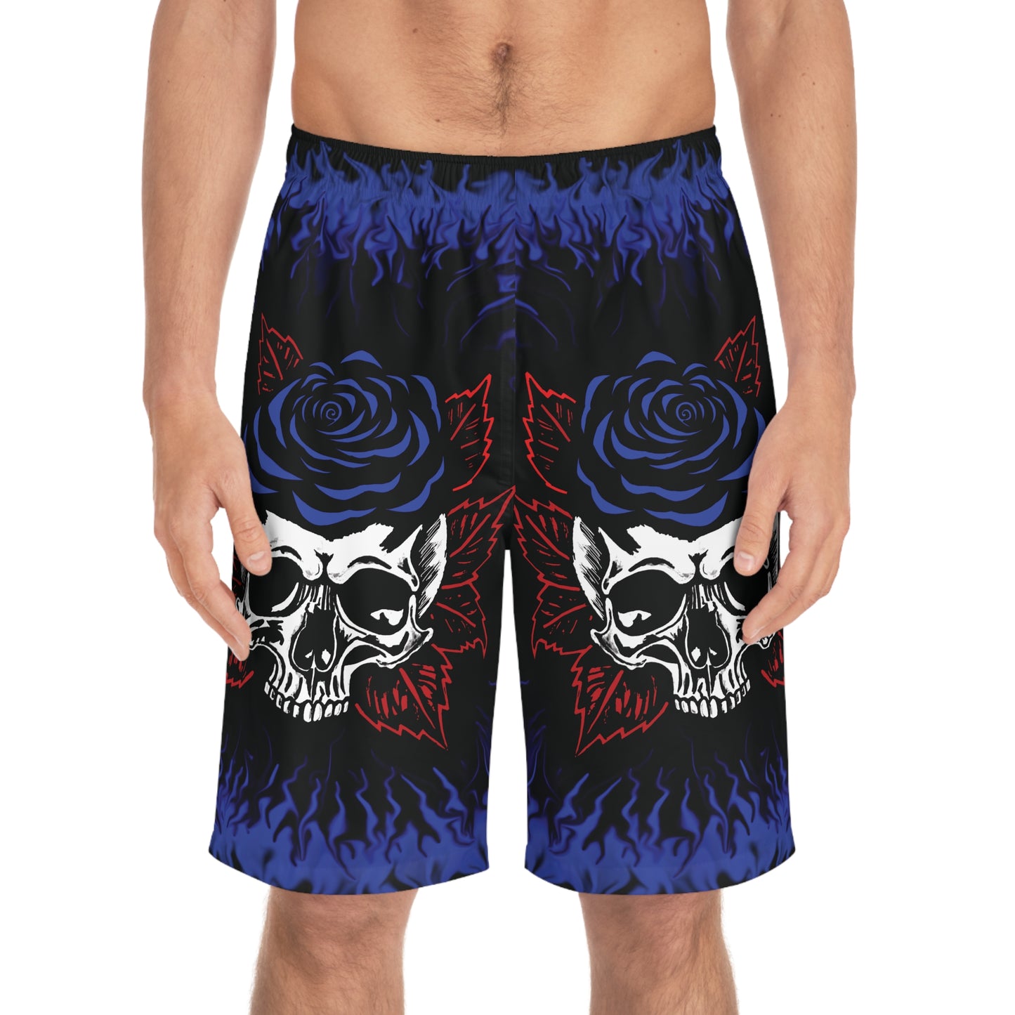 Blue Rose Skull Men's Board Shorts (AOP)