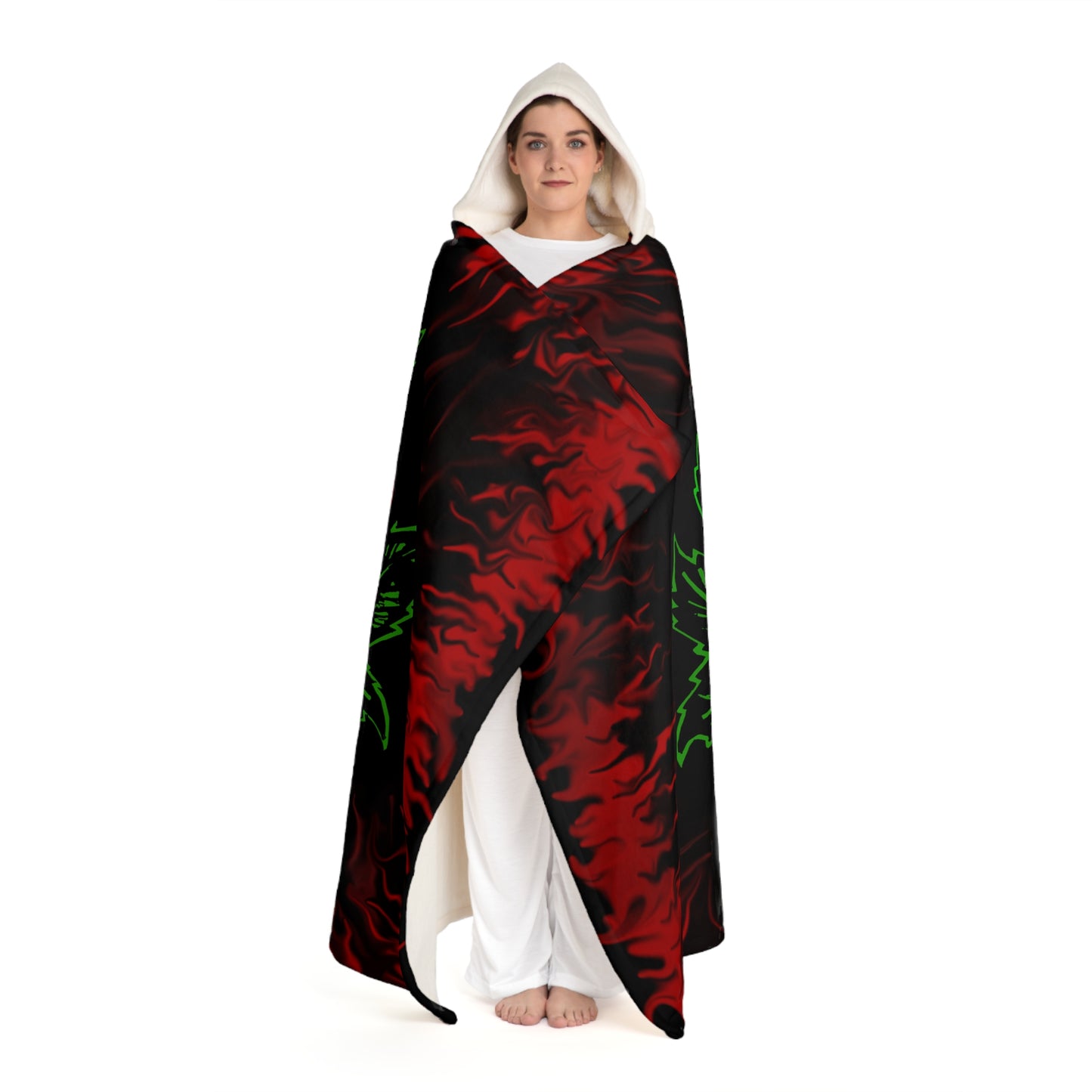 Red Rose Skull Hooded Sherpa Fleece Blanket