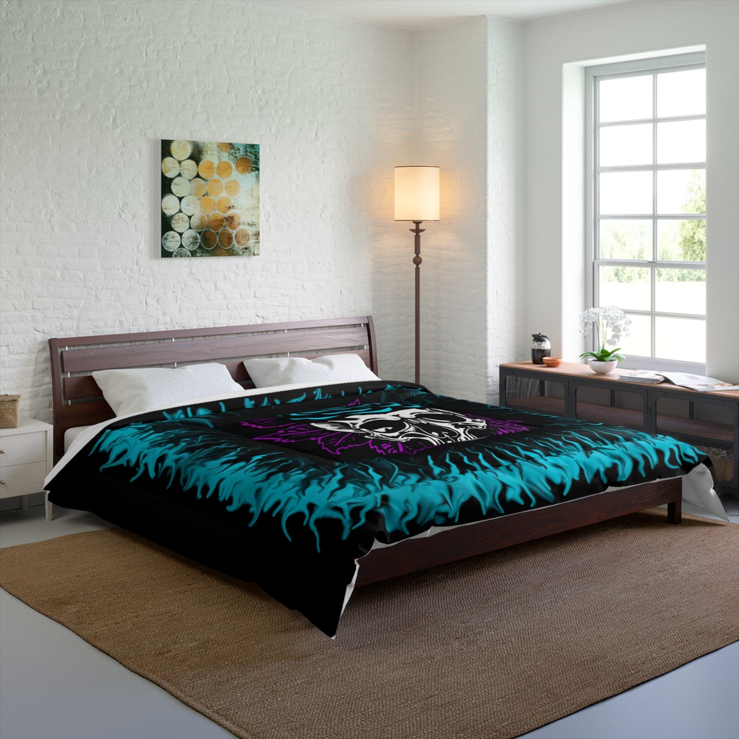 Teal Rose Skull Comforter