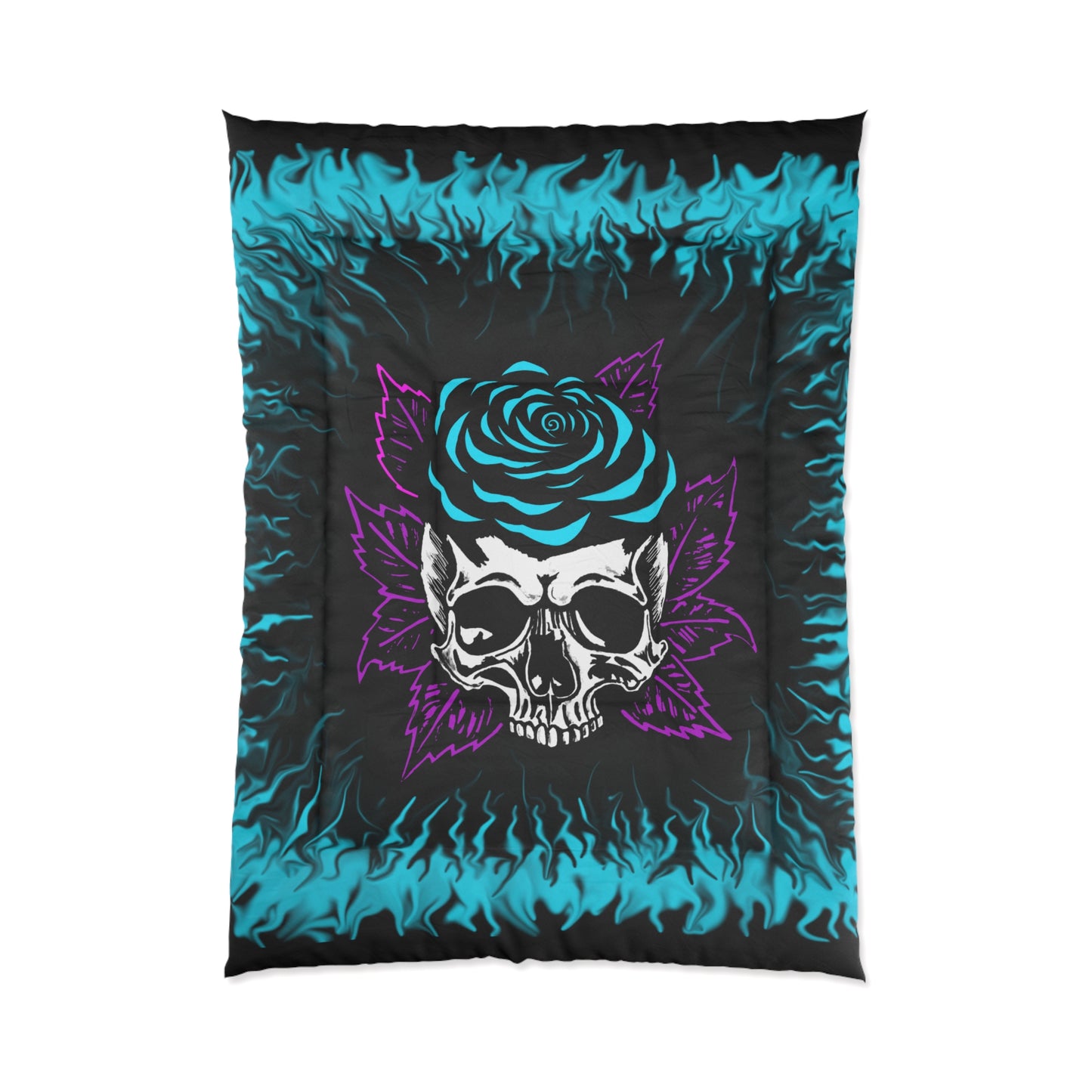 Teal Rose Skull Comforter