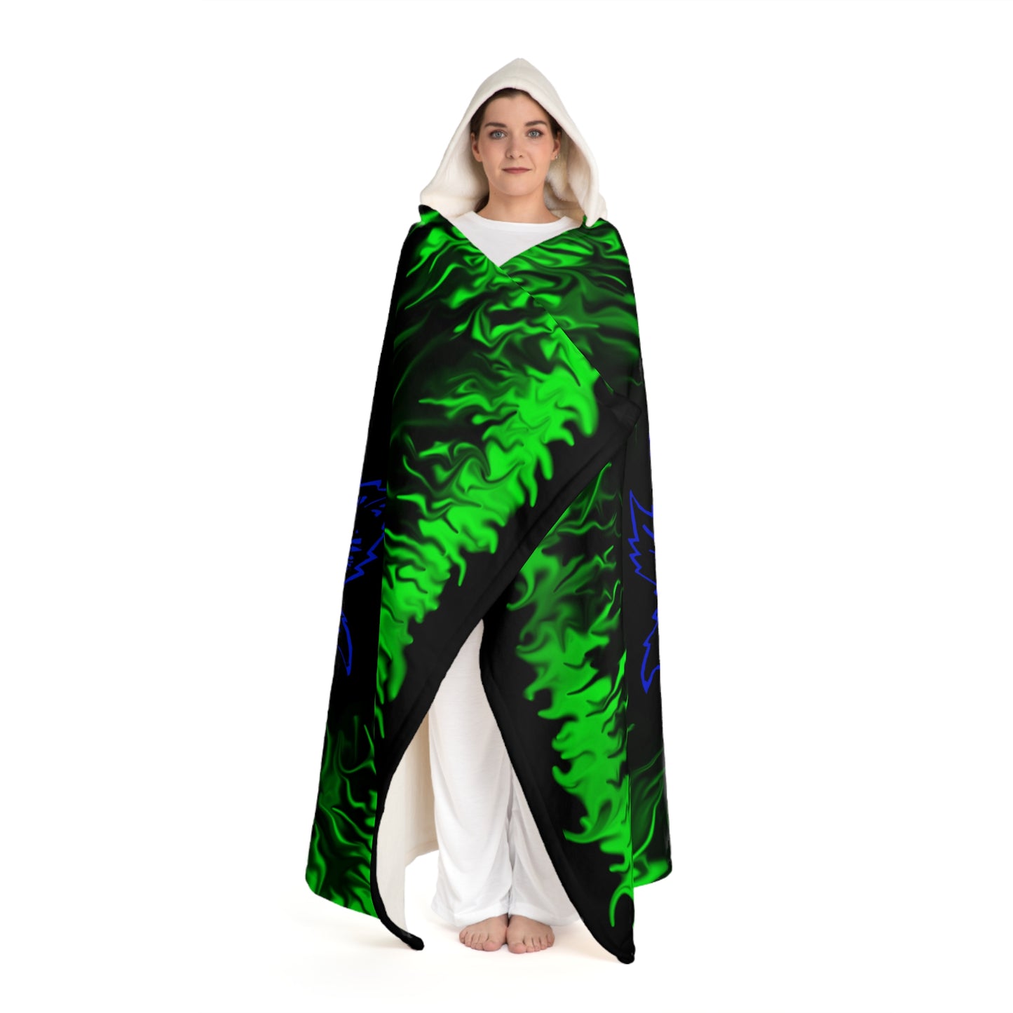 Green Rose Skull Hooded Sherpa Fleece Blanket