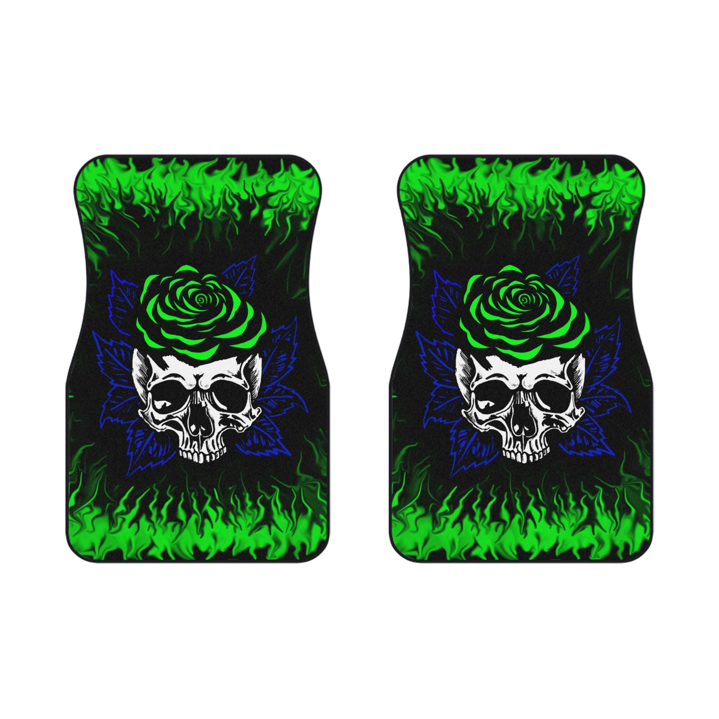 Green Rose Skull Car Mats (2x Front)