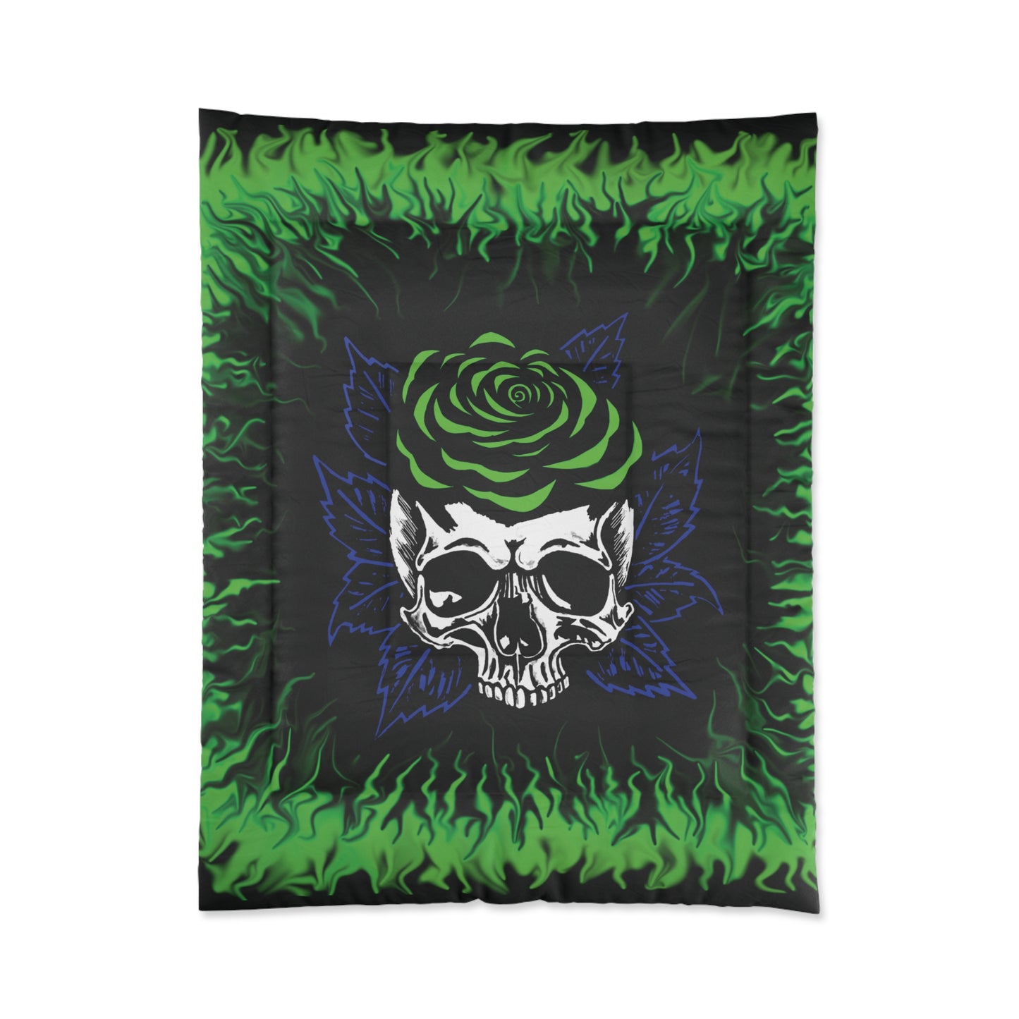 Green Rose Skull Comforter