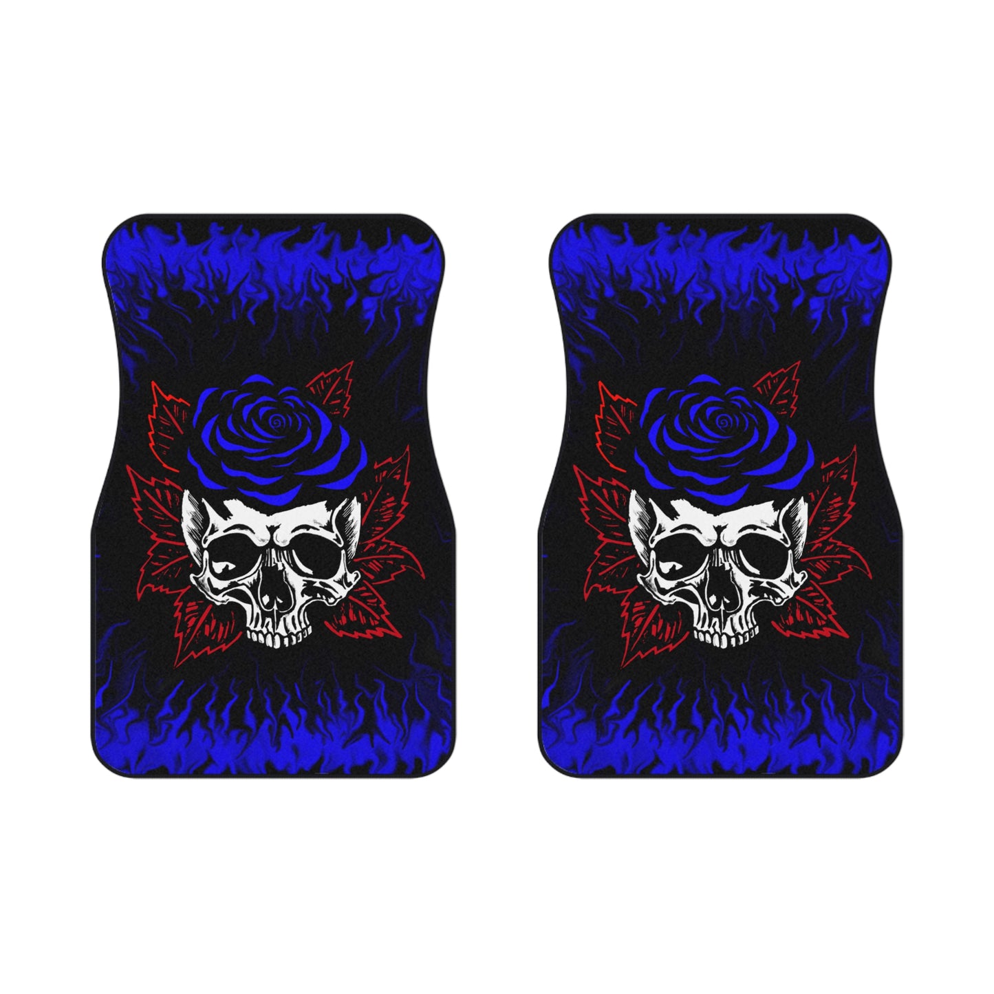 Blue Rose Skull Car Mats (2x Front)