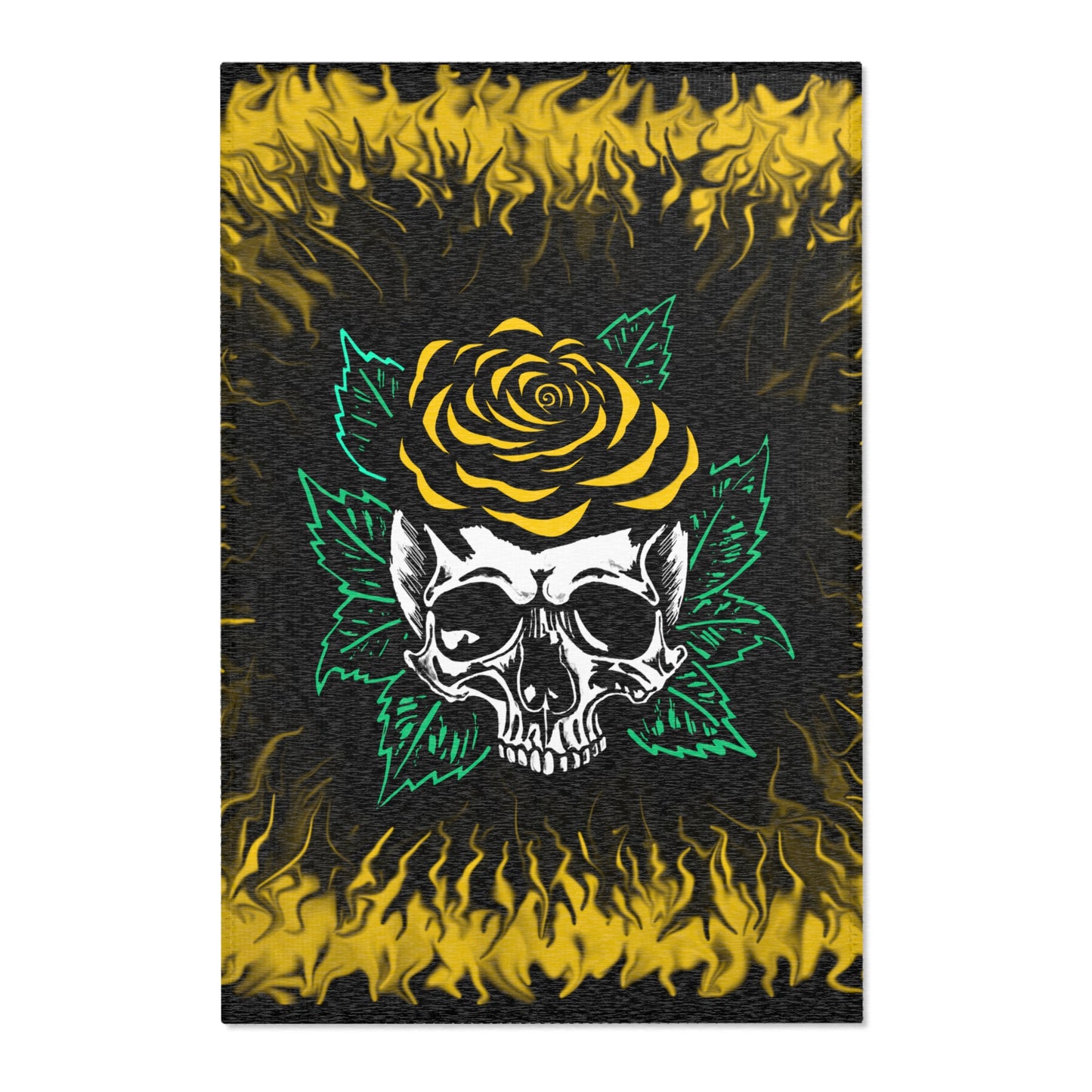Gold Rose Skull Area Rugs