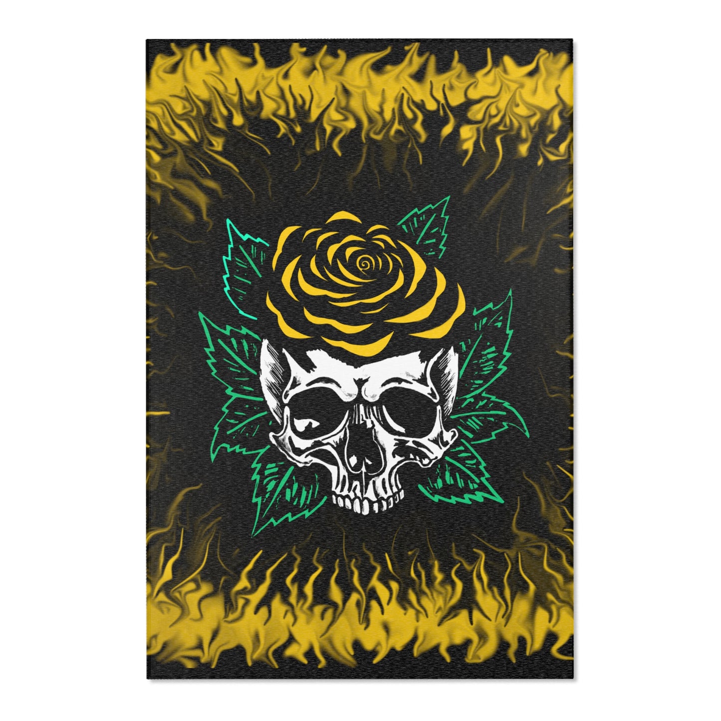 Gold Rose Skull Area Rugs