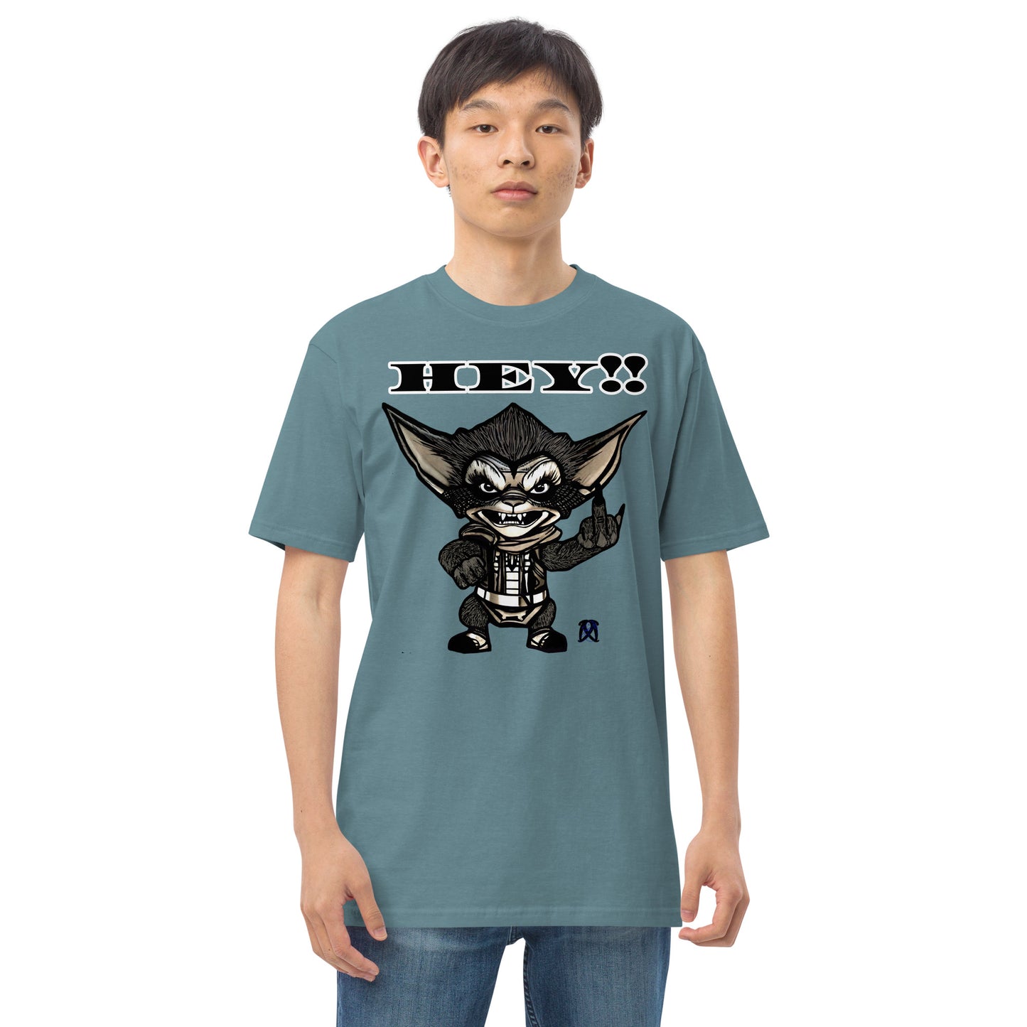 Hey! Men’s premium heavyweight tee