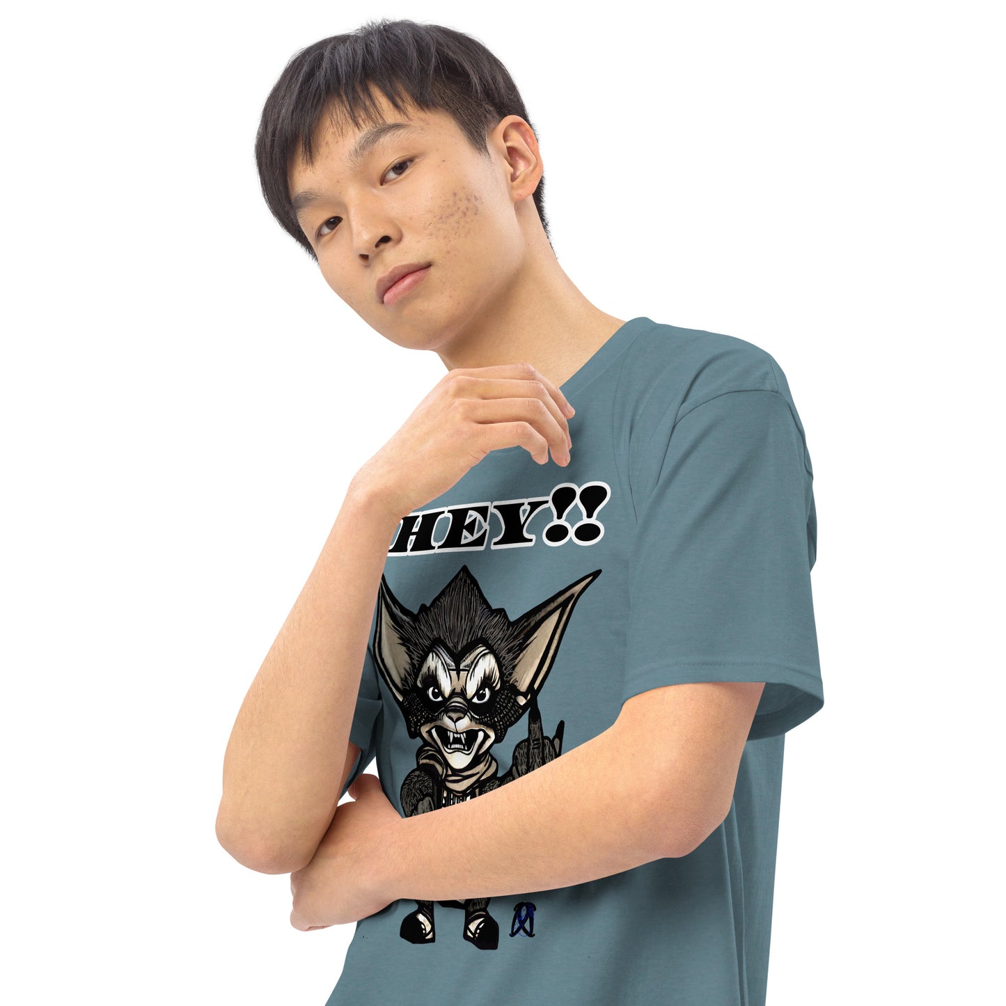 Hey! Men’s premium heavyweight tee