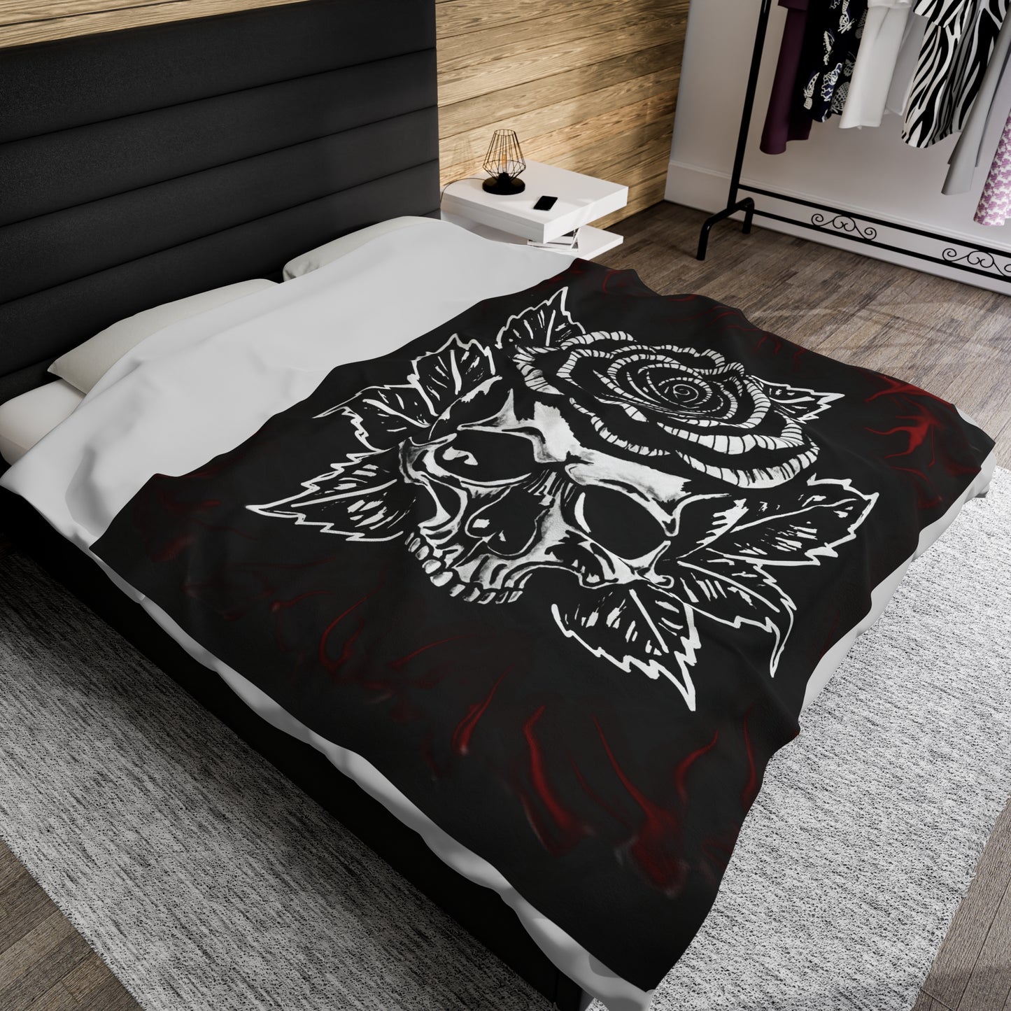 Rose Skull Velveteen Plush Blanket