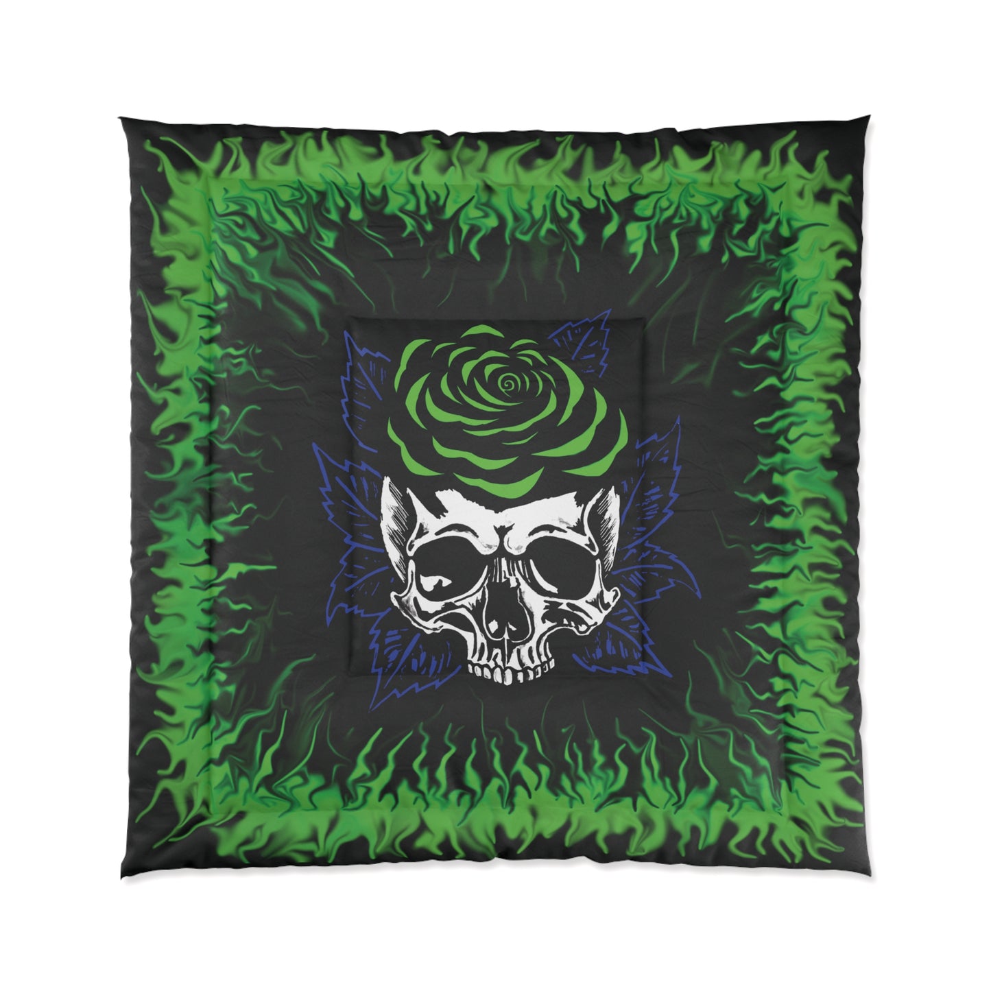 Green Rose Skull Comforter
