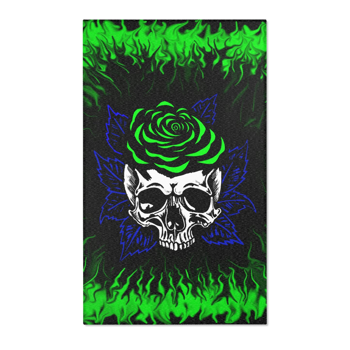 Green Rose Skull Area Rugs