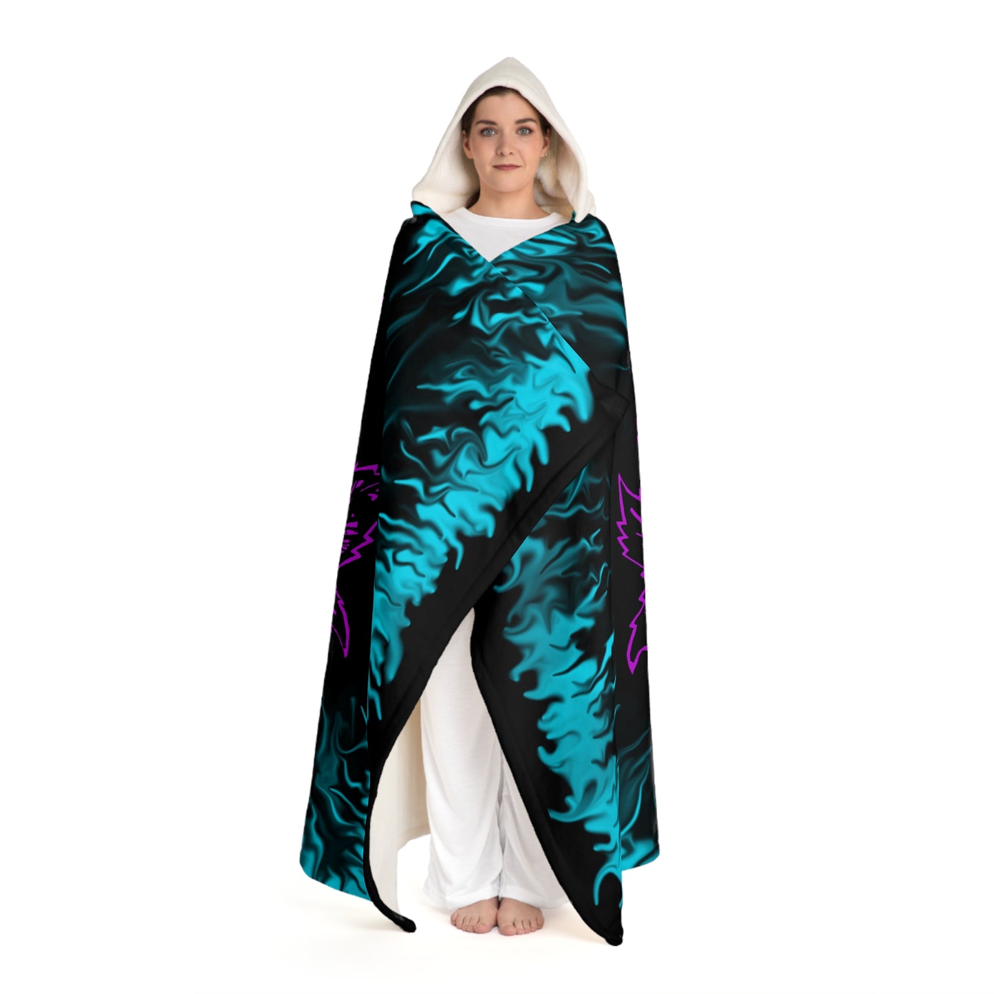 Aqua Rose Skull Hooded Sherpa Fleece Blanket
