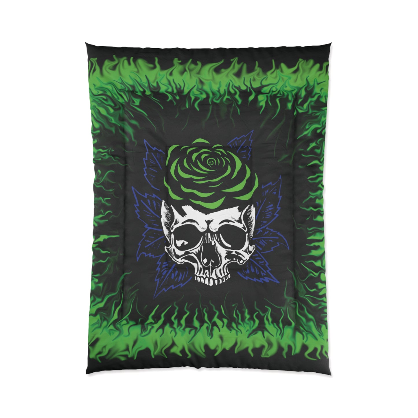 Green Rose Skull Comforter