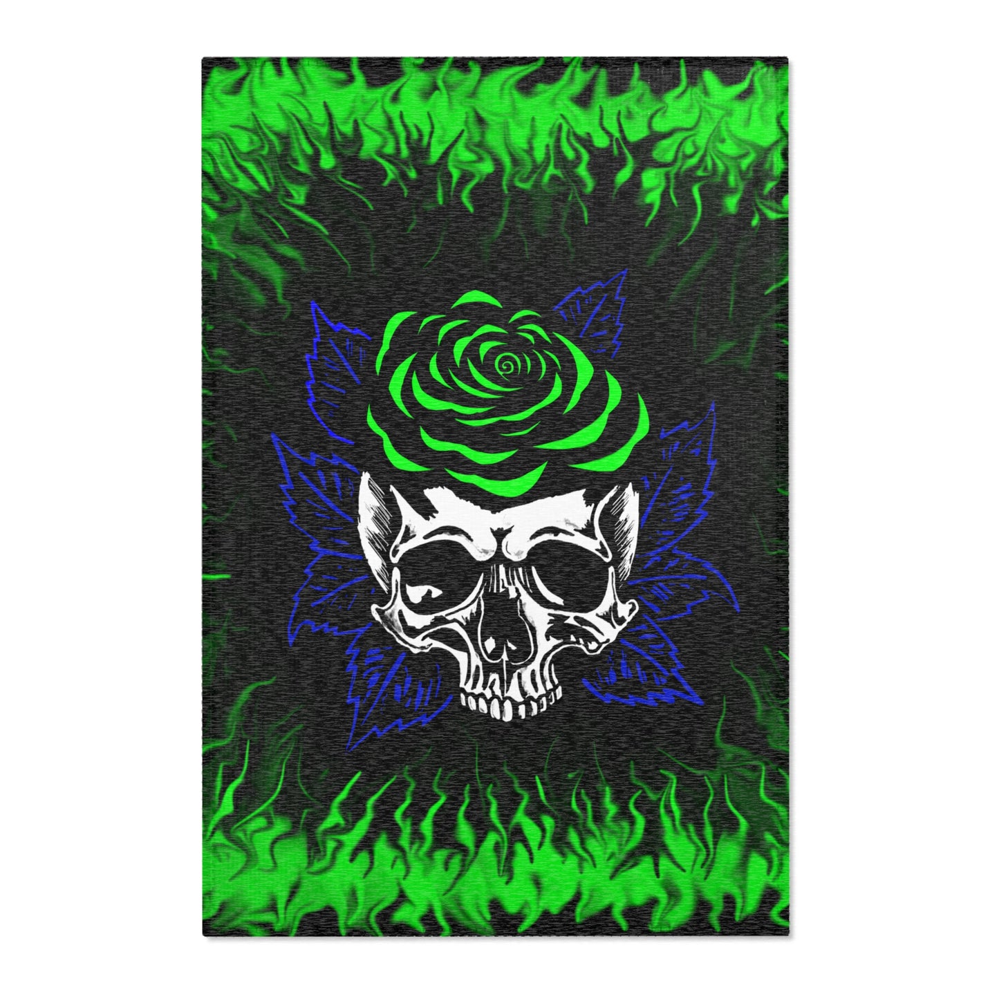 Green Rose Skull Area Rugs