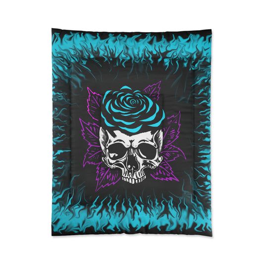 Teal Rose Skull Comforter