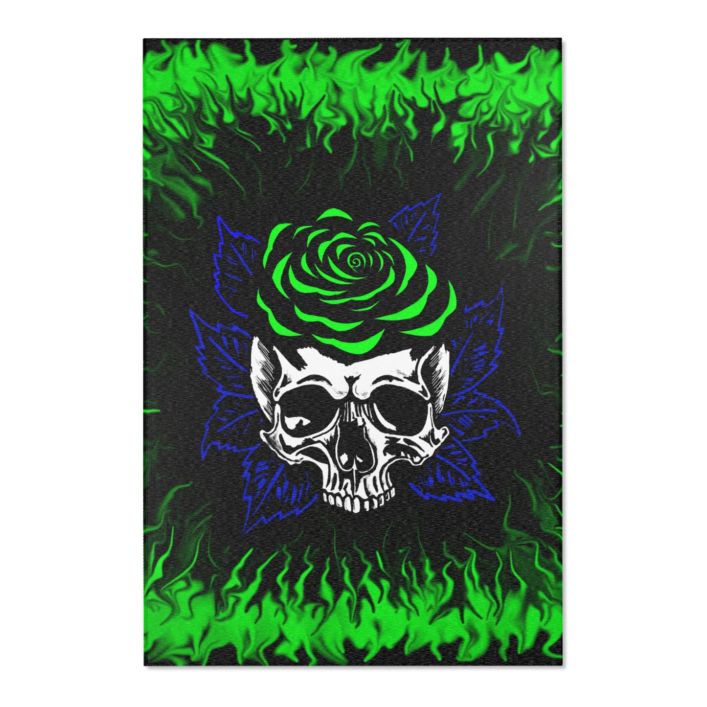 Green Rose Skull Area Rugs