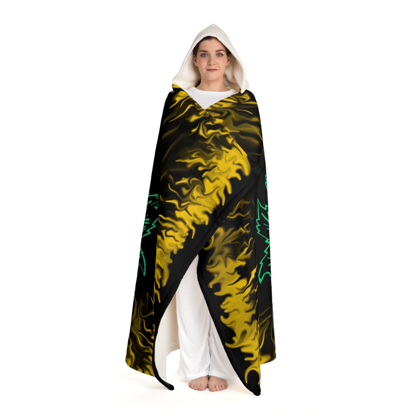 Gold Rose Skull Hooded Sherpa Fleece Blanket
