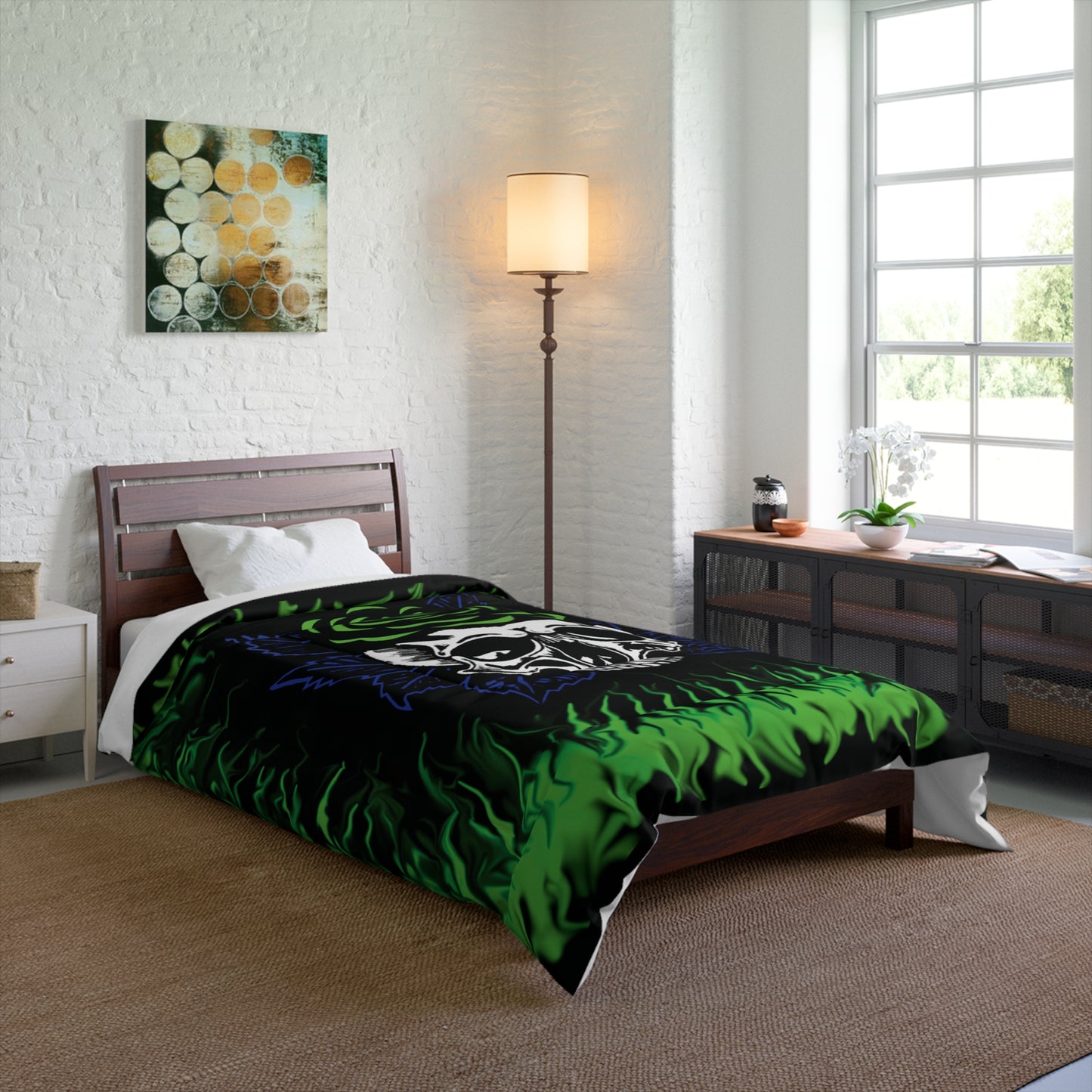Green Rose Skull Comforter