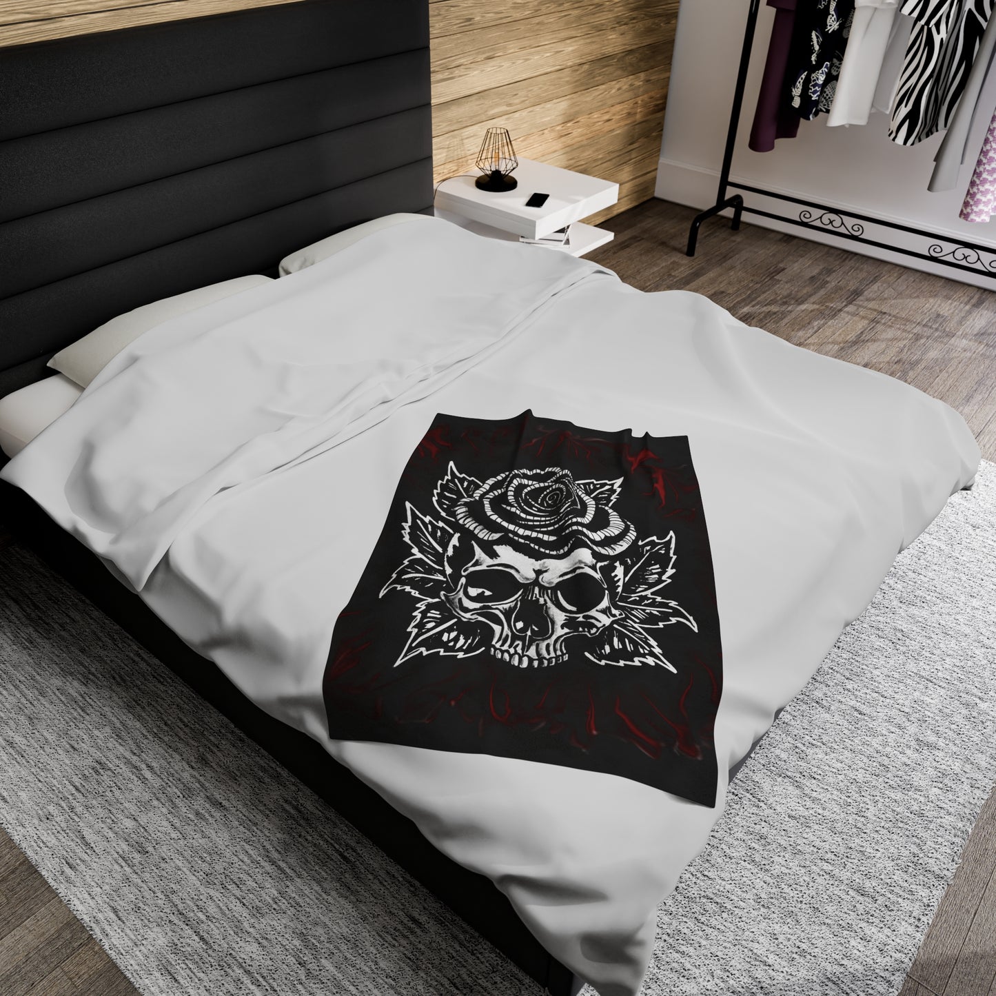 Rose Skull Velveteen Plush Blanket