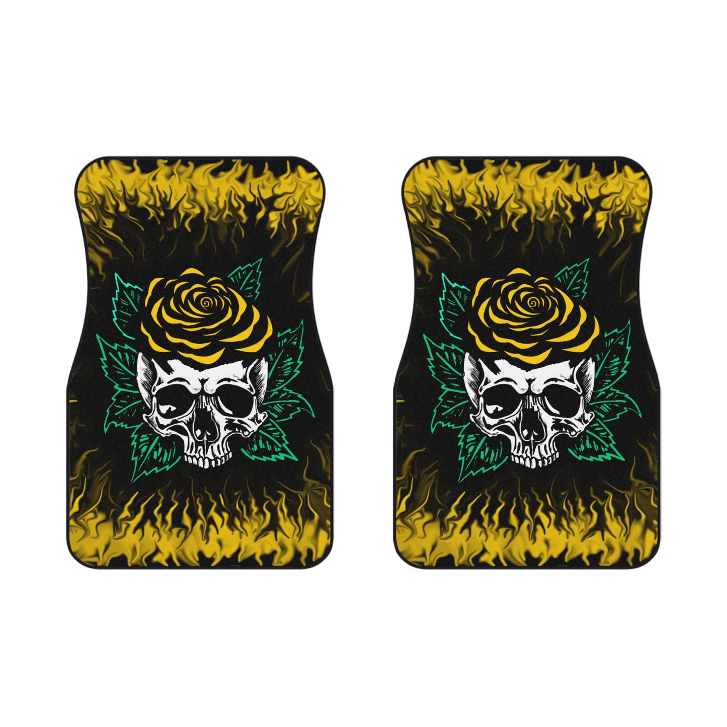Gold Rose Skull Car Mats (2x Front)