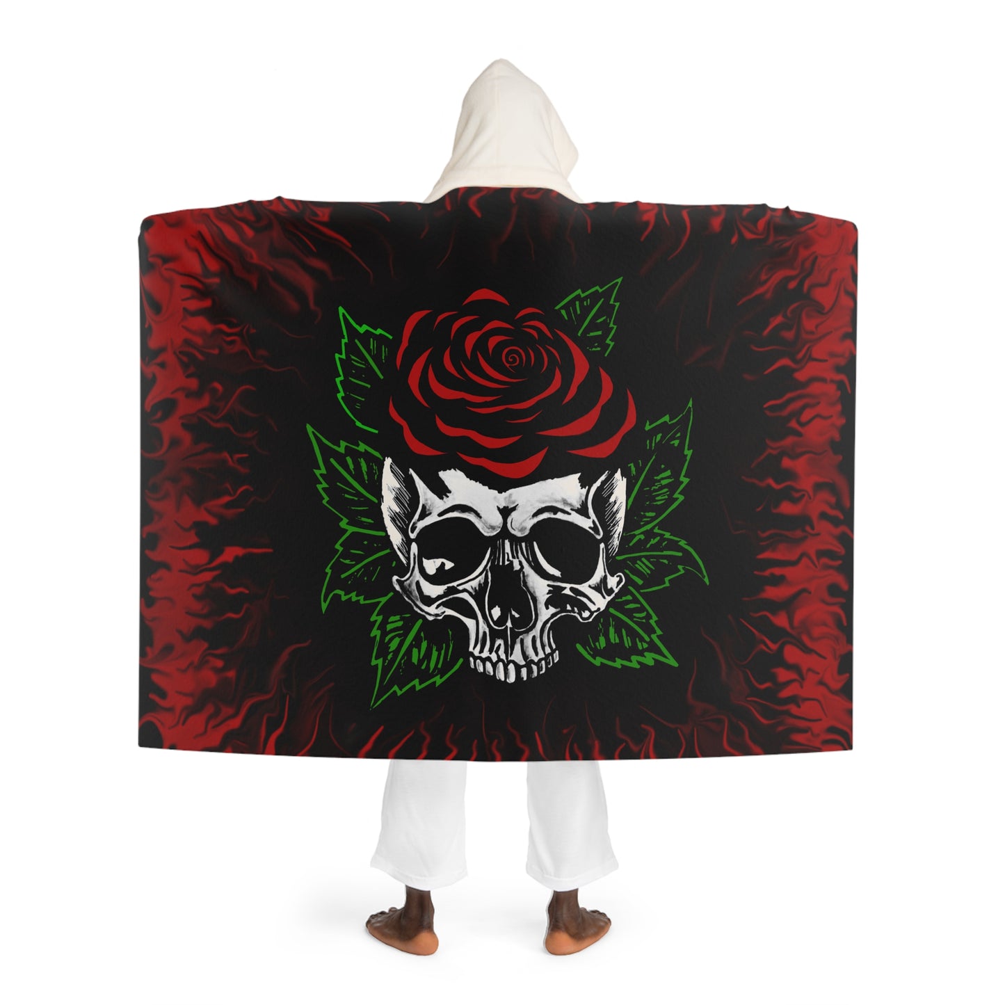 Red Rose Skull Hooded Sherpa Fleece Blanket
