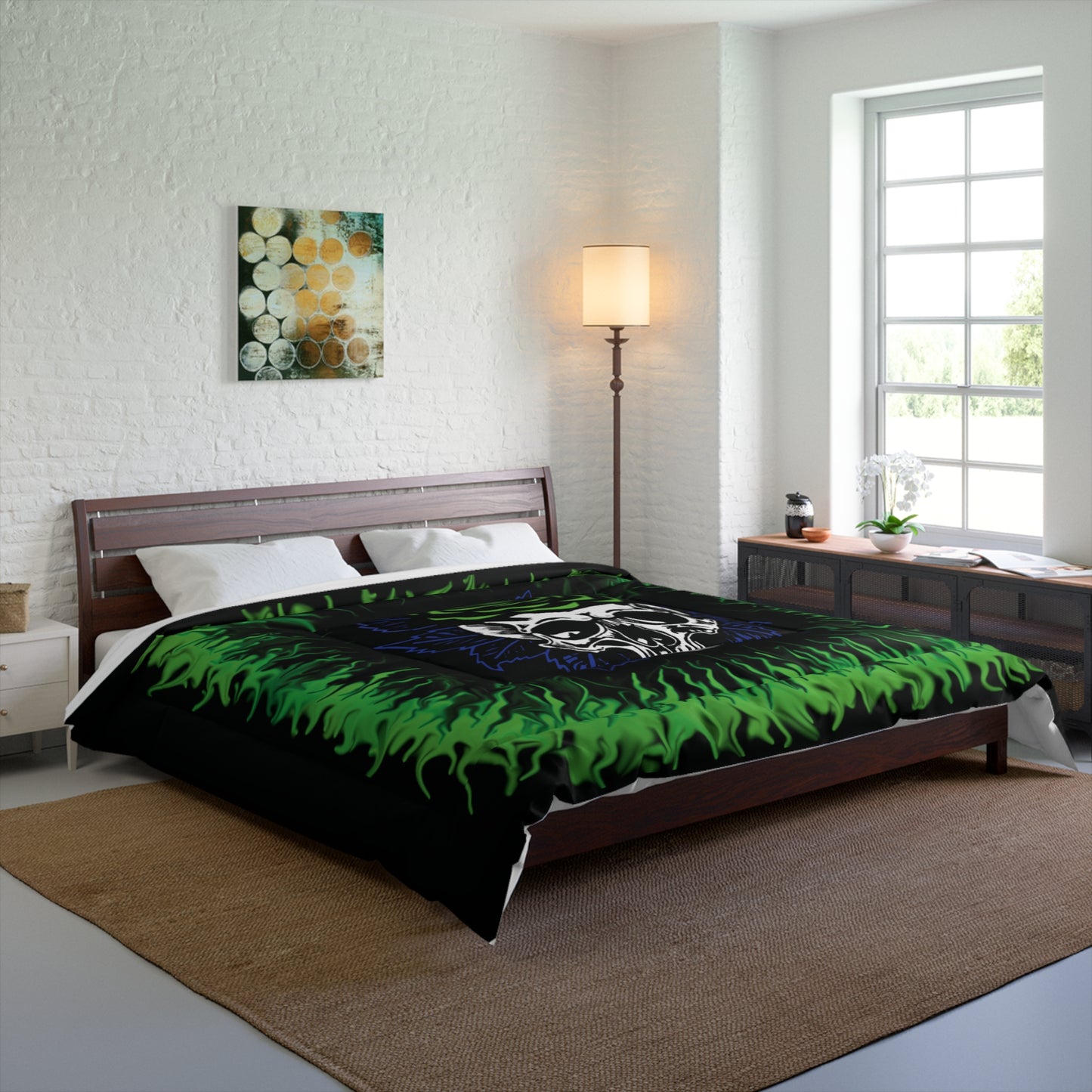 Green Rose Skull Comforter