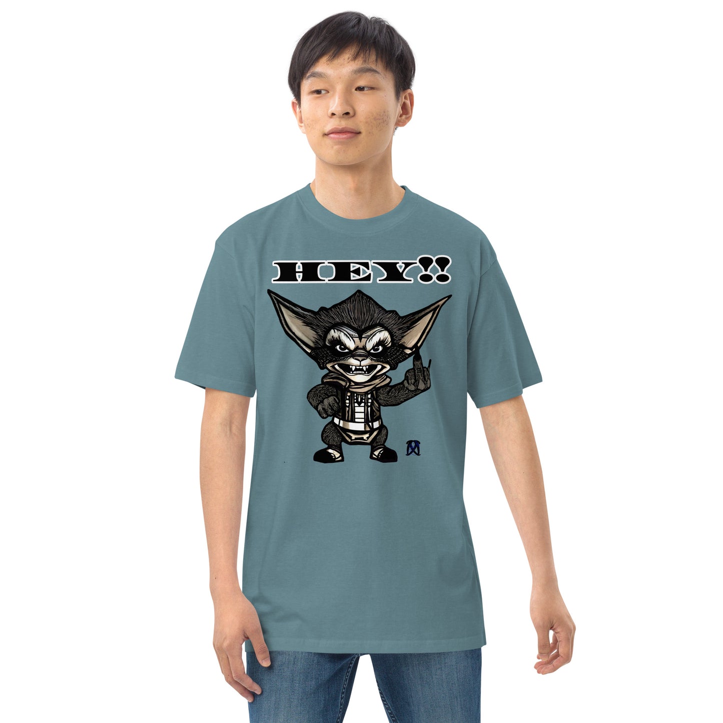 Hey! Men’s premium heavyweight tee